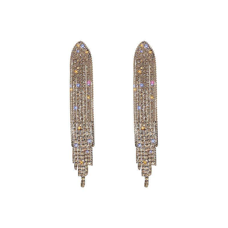 925 Silver Needle Full Diamond Geometric Triangle Earrings European and American Fashion Long Tassel Earrings Trendy Personality Earrings for Women