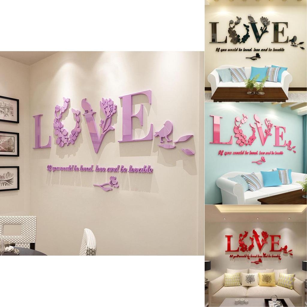 Premium Quality Home Decor 3d Mirror Love Wall Stickers With Acrylic Flower Design