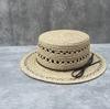 French Retro Raffia Straw Hat Women Summer Breathable Flat Top Beach Cap Elegant Handmade Weave Sunshade Hat with Leather Band