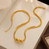AU999 24K Gold Women's Brushed Necklace | 3D - hollow cat's eye, brushed chain with gold - bead tassels, lively & glittering
