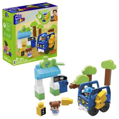 Mega Bloks Green Town Zestaw Stacja Ładowania Samochodów Elektrycznych (Zestaw 34-częściowy) dla dzieci od 1 roku (HDX90)