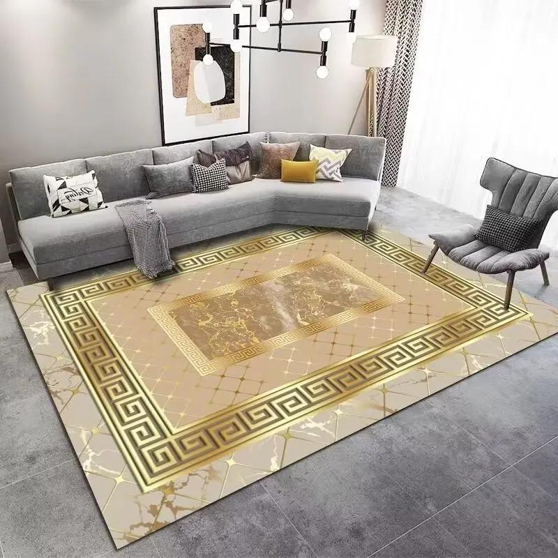 Gold Striped Patchwork Carpet Large Floor Mat for Living Room Washable Anti-slip Kitchen Door Mats Home Bedroom Area Decor Rug