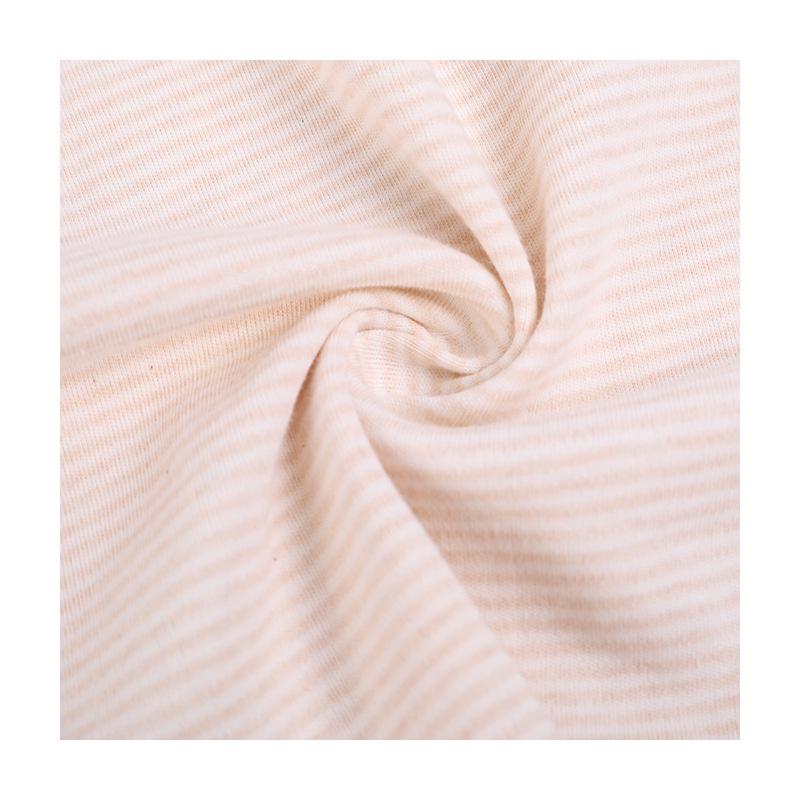 Spot 40s Colored Cotton Wool Double-Sided Knitted Baby T-Shirt Fabric, Light Brown Striped Pure Cotton.