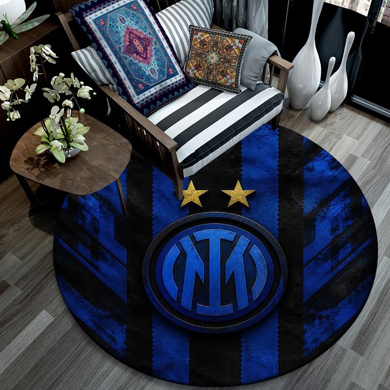 Football Club Internazionale Milano Round Area Rug,Carpet Rug for Living Room Bedroom Sofa Playroom Decor,Non-slip Floor Mat