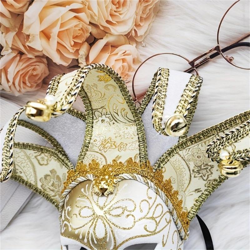 Masked Ball Mask With Bells Vintage Jester Mask Comedy Mask for Men Women Masked Ball Proms Halloween Cosplay Parties