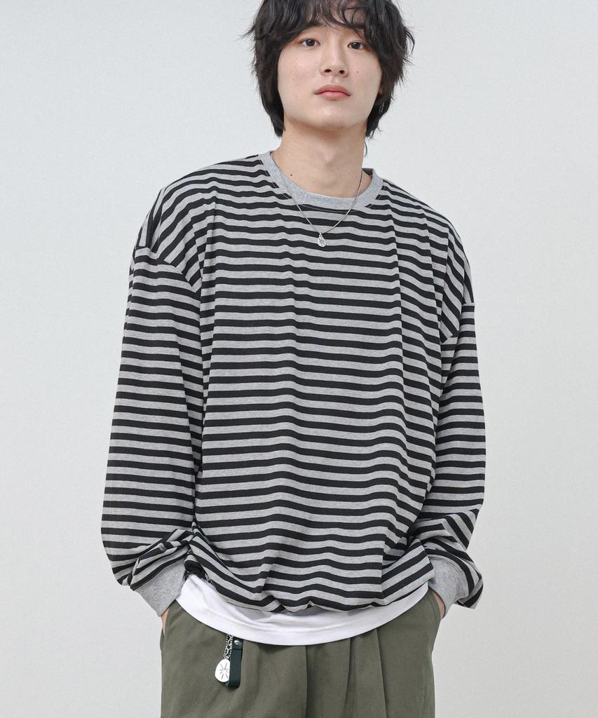 Modernoment Striped Oversized String Long Sleeve [Gray]