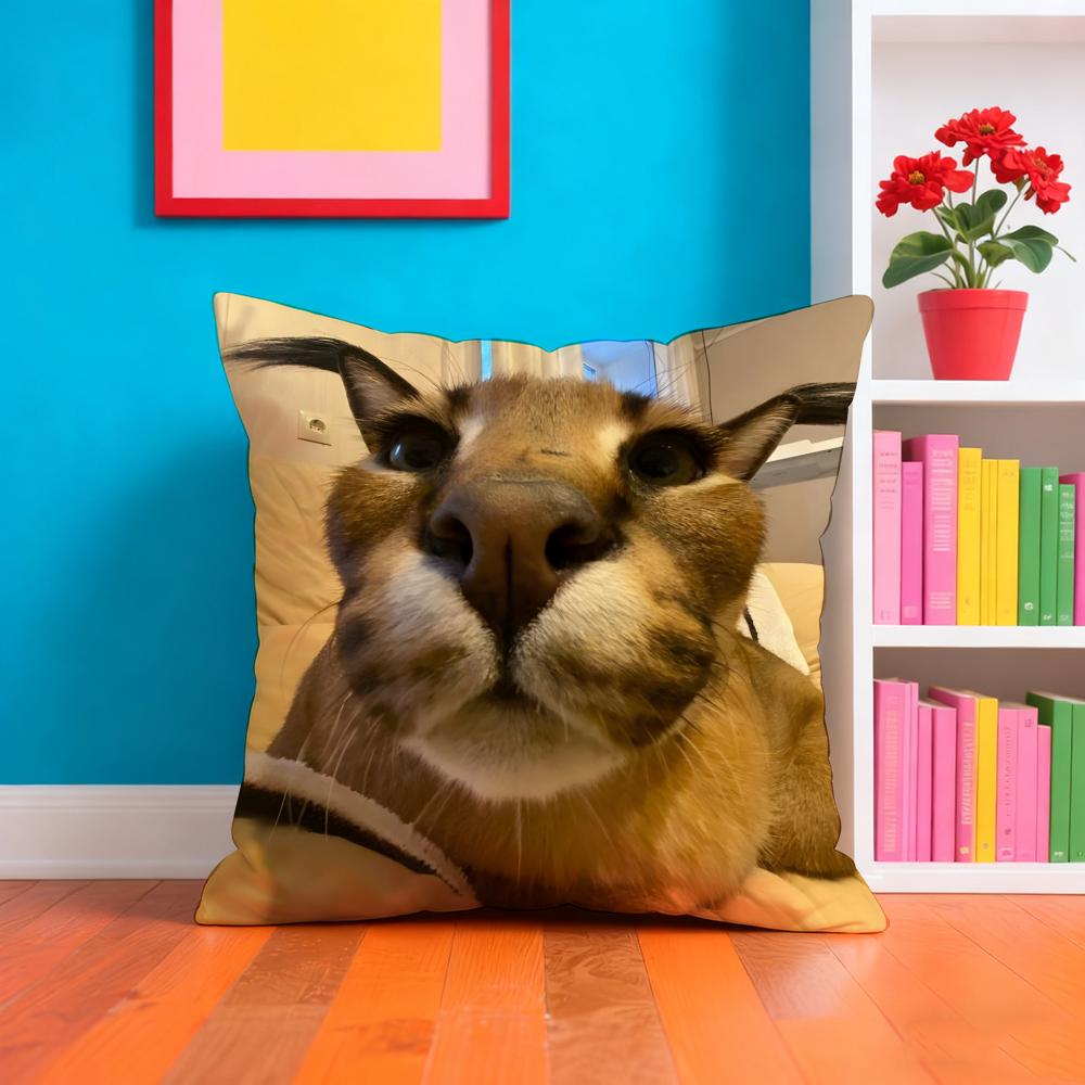 Floppa Cat Meme Cushion Cover Plush Fabric Soft Double-Sided Printed Sofa Warm Winter Home Gift Pillow Case