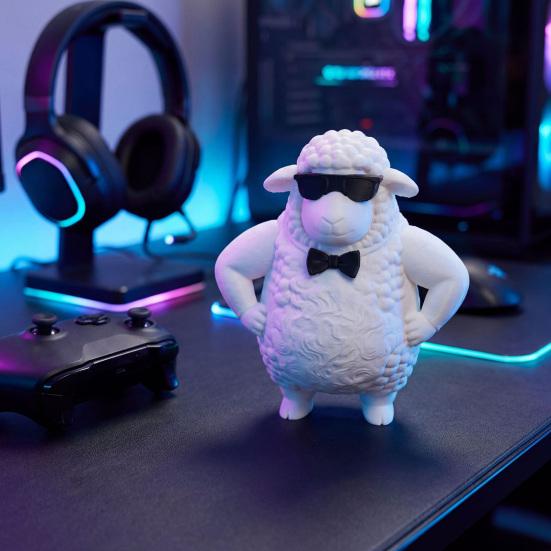 Cute Cool Sheep Figurine 3D Printed Small Lamb with Sunglasses And Bow Necktie Novelty Animal Sculpture for Home Office Desk Decor