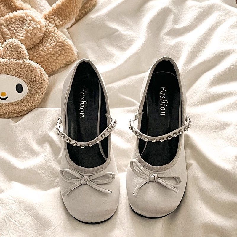 Daily design sense rhinestone word with Mary Jane shoes spring and autumn princess style bow shoes