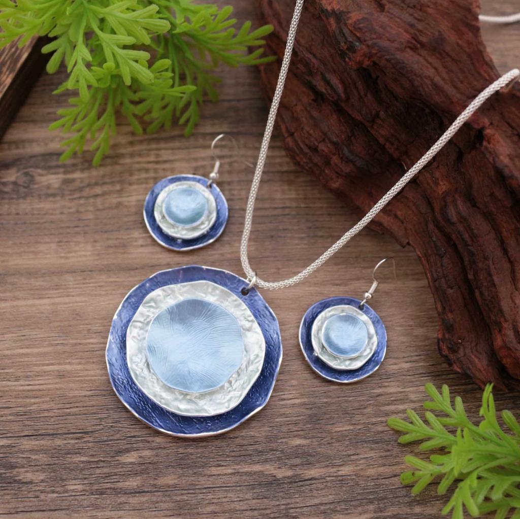 New enamel three-layer round cake stud earrings long pendant set, women's exaggerated high-end round necklace