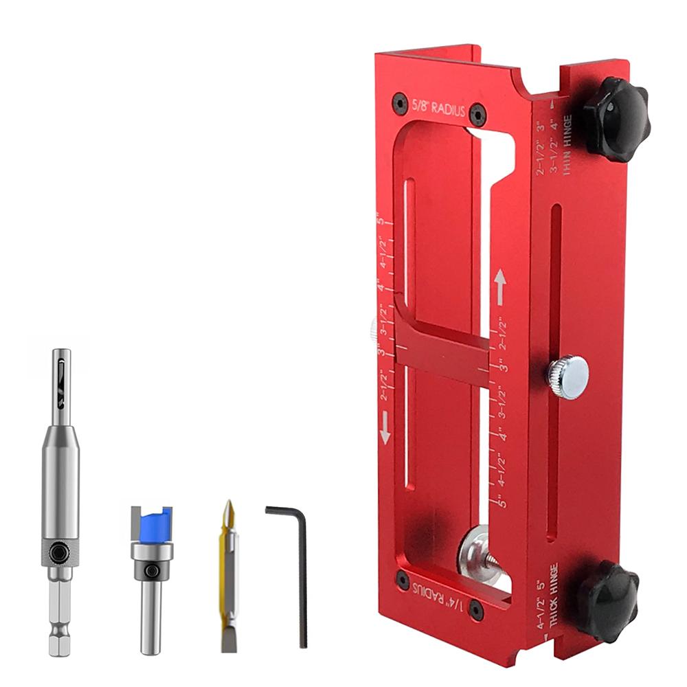 

Woodworking 2-in-1 Positioning Drill Guide Aluminum Alloy Door Hinge Installation Kit Door Hinge and Lock Hole Positioning Guide червоний