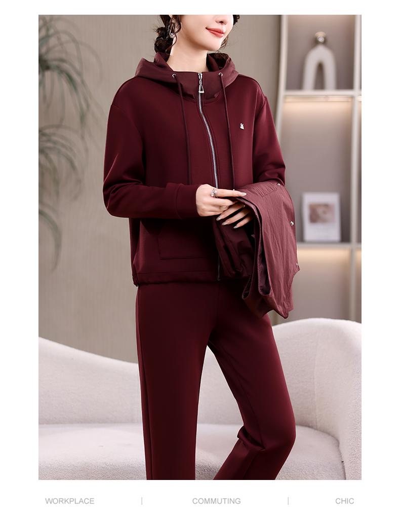 Autumn 2026 Women's Casual Three-Piece Set: Hooded Sweatshirt, Vest, and Pants.