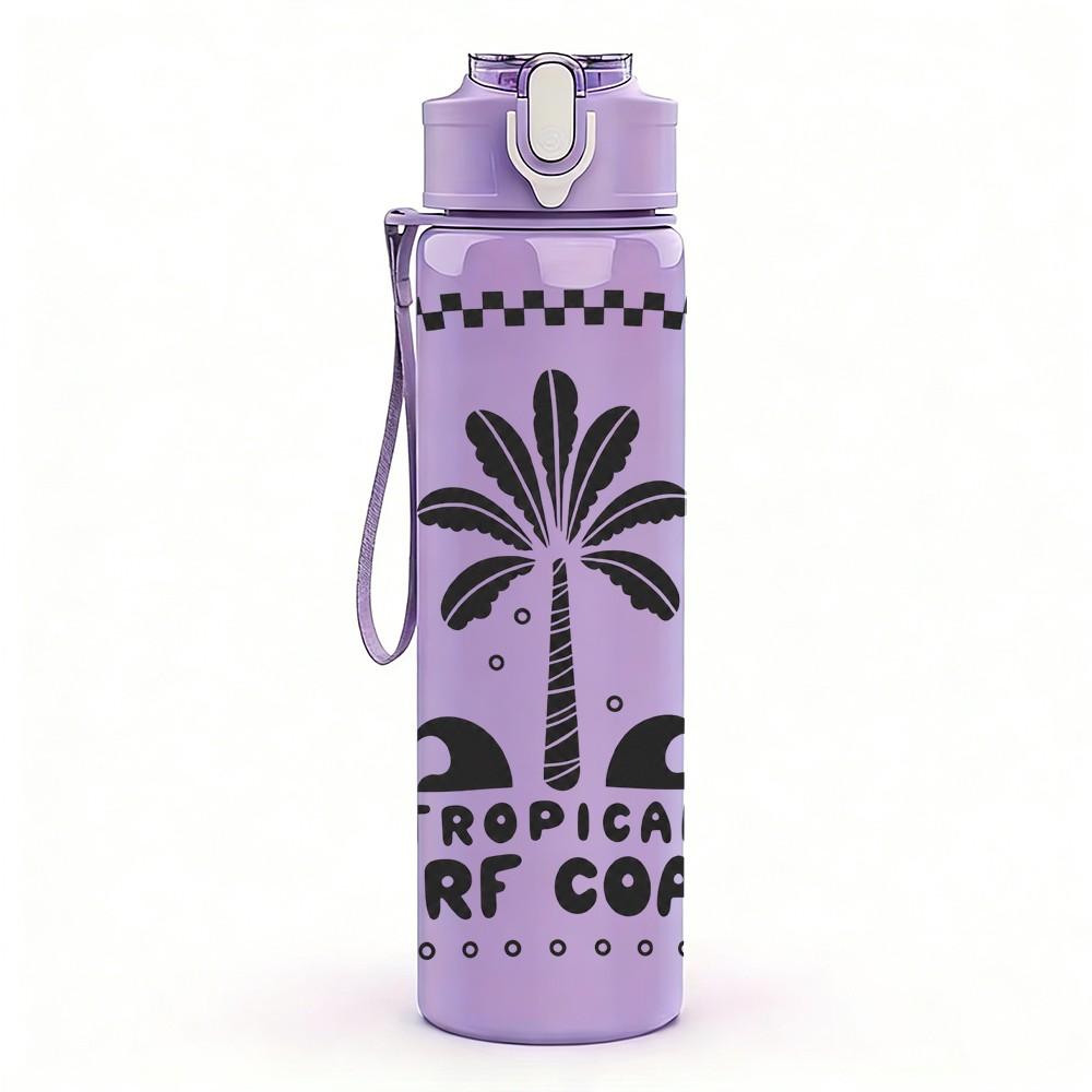 1PC Palm Tree Coast Badge 750ml Color Plastic Sports Water Bottle Leakproof Flip Straw Lid Suitable for Sports Office Home Use