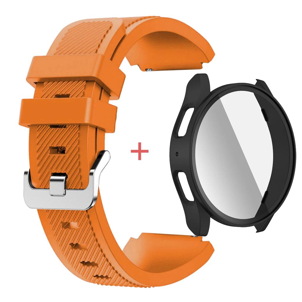 Glass Case +Band for Samsung Galaxy Watch 7/6/5/4 40 44mm Tempered PC Cover Silicone Sport Bracelet Watch 7/6/5/4 40 Accessories