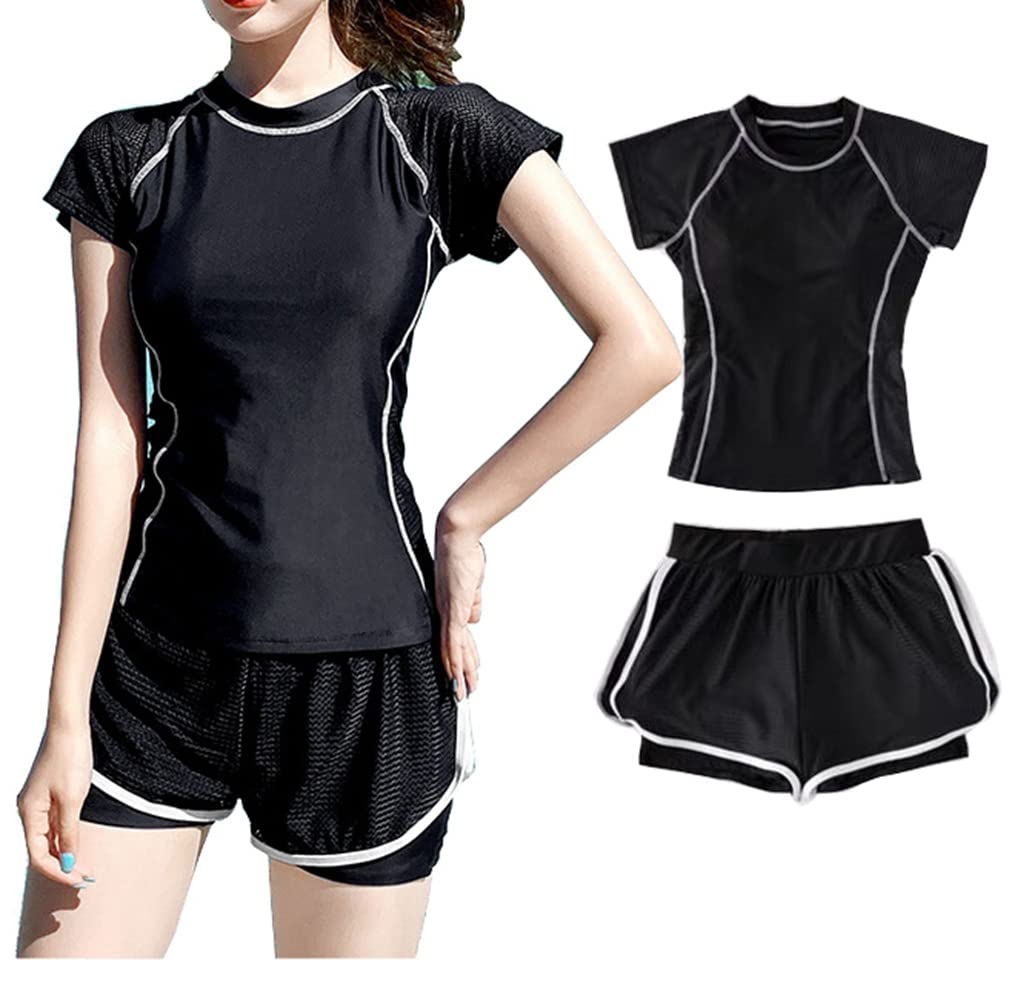 

Школьный раздельный топ танкини и низ, фитнес для тела, рашорт, для девочек старшей и средней школы [InSomila] Женский купальник, купальник, комплект, чёрный