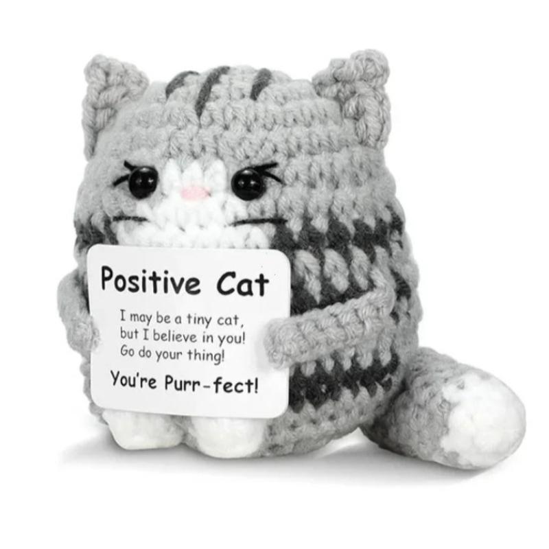 Cute Positive Crochet Animals Emotional Support Cat Finished Handwoven Animal Friends Gift 14W121WEF2W2