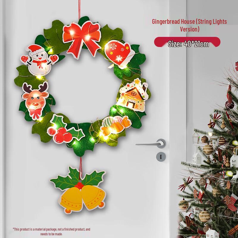 Christmas DIY Non-Woven Wreath Ornament with Lights