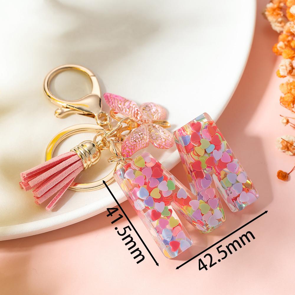 Fashion DIY A-Z Letters Keychain Metal Holder Pendent Key Chain With Butterfly Women Car Key Ring Simple Letter Key Party Gift