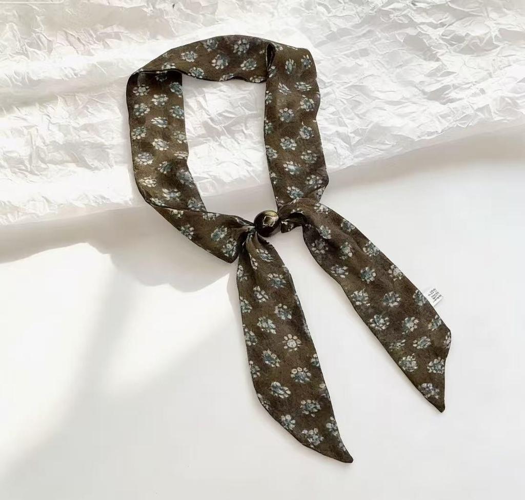 Elegant Spring Silk Scarf Necklace for Women - Versatile Gem Flower Ribbon Collar Accessory