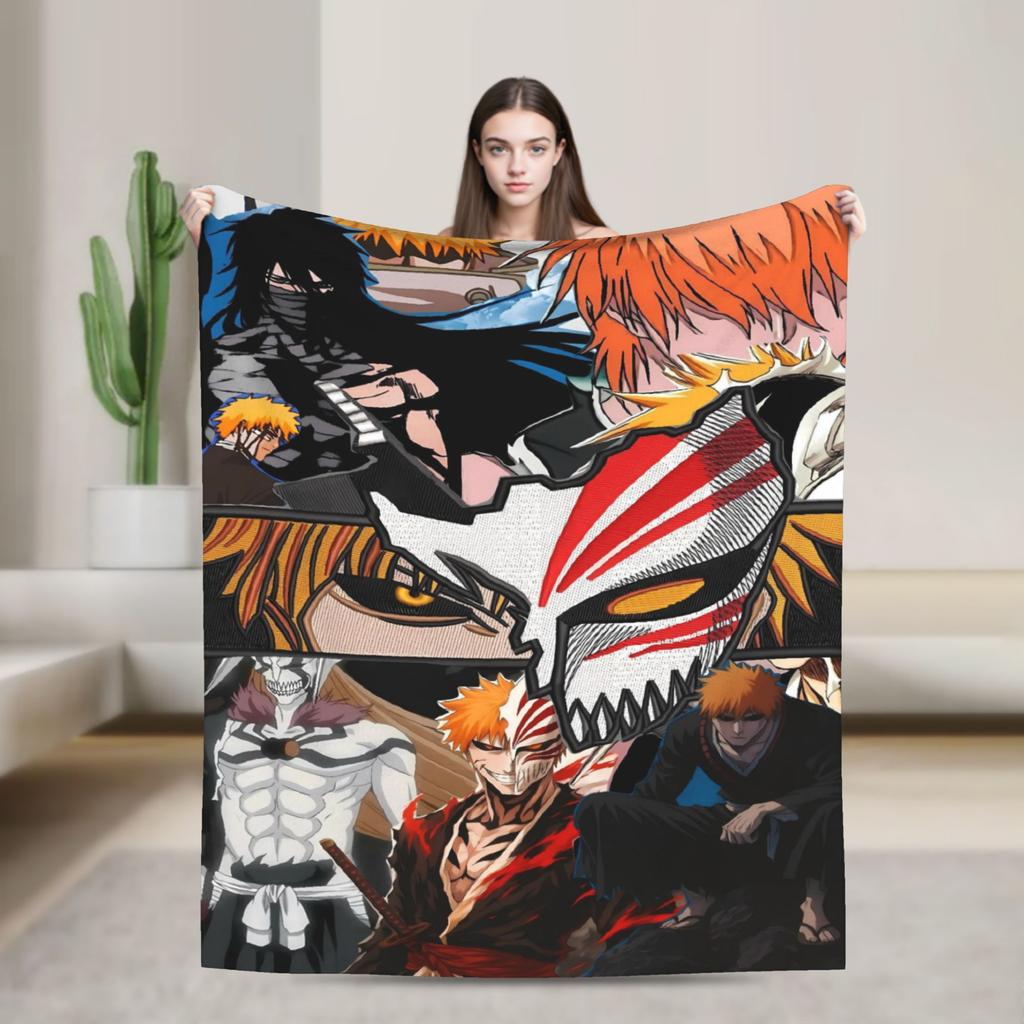 Ichigo Orihime Uryu Blanket Bleached Camping Flannel Throw Blanket For Living Room Super Soft Custom Diy Quality Bedspread Gift
