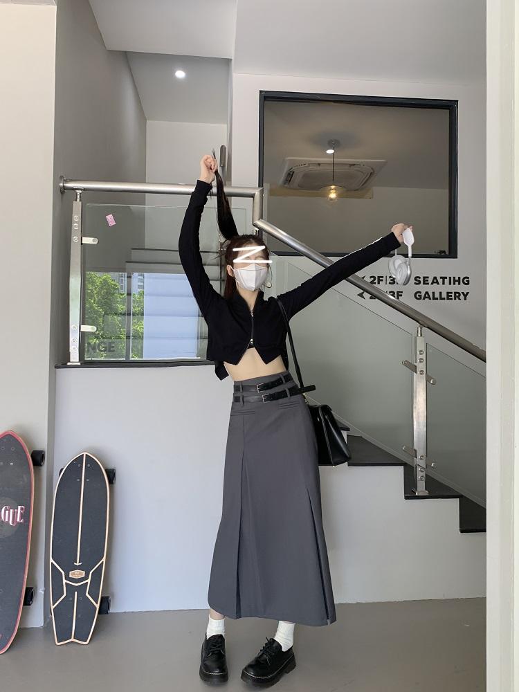 Vintage pásek Dlouhá sukně Dámské Podzim 90. léta Estetické streetwear Y2k Vysoký pas Úzká skládaná sukně do A Korejský styl