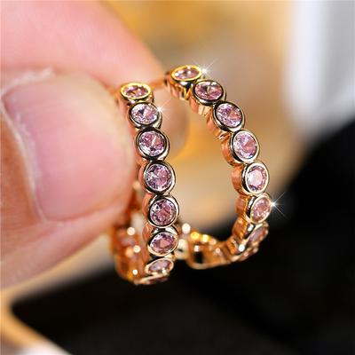 Luxury Female Small Black Round Earrings Charm Yellow Gold Color Trendy Zircon Stone Wedding Jewelry