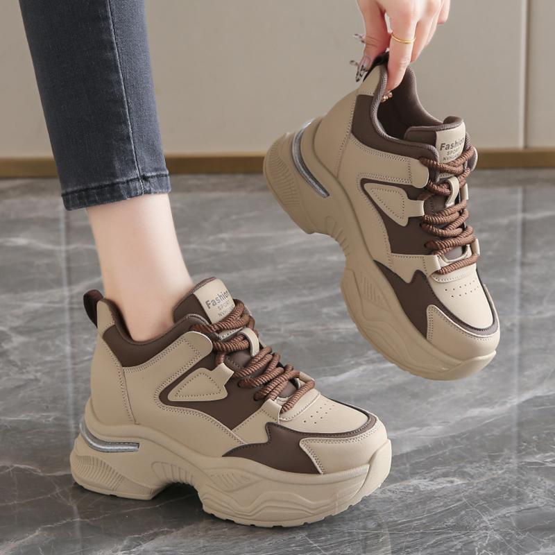 Fashion Mixed Color Chunky Sneakers Women 2025 Fashion Non Slip Platform Vulcanized Shoes Woman Thick Bottom Lace Up Casual Sports Shoes
