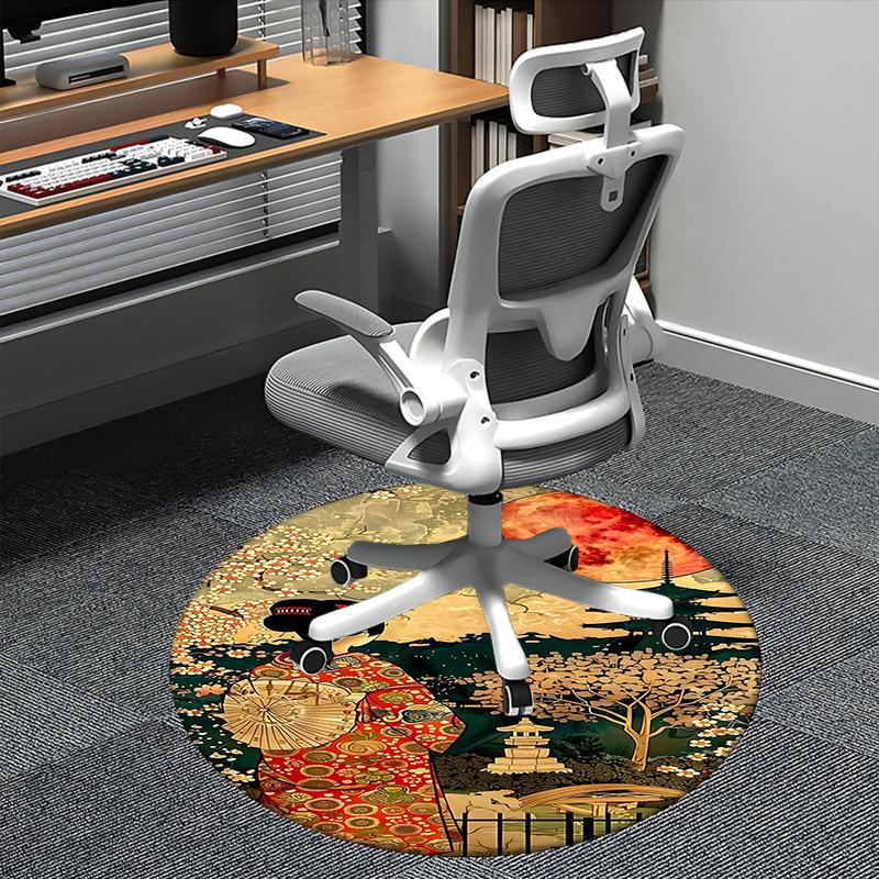 

Japanese Kimono Print,Traditional Geisha Design Chair mat Round Rug Office carpet, Non slip, Suitable for Living Rooms, Bedrooms decor.1205217a 80cm by 80cm