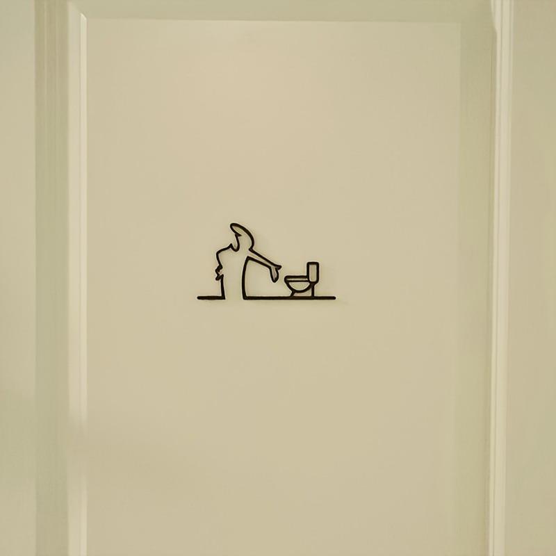 Toilet Cartoon Stickers, Toilet Door Corner Decoration, Self-Adhesive Toilet Signs, Black Frame Home Bathroom Decoration