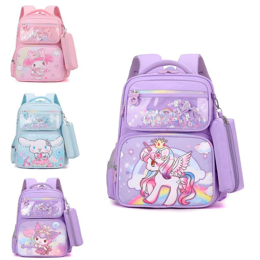 Cute Cartoon School Backpack For Kids With Adorable Kuromi Melody And Cinnamoroll Designs