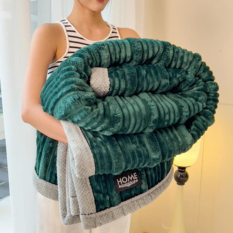 Moderne gestreifte Decke aus Kunstkaninchenfell Herbst Winter Warm Weich Plüsch Bettdecke Kuscheliges Nickerchen Sofa Überwurfdecke Weihnachtsgeschenk