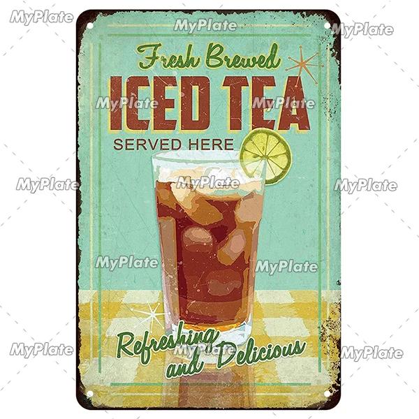 [MyPlate]Ice Coffee Metal Sign Vintage Plaque Tin Sign Kitchen Decor For Bar Sign Club Decoration Man Cave Plate Tea Poster