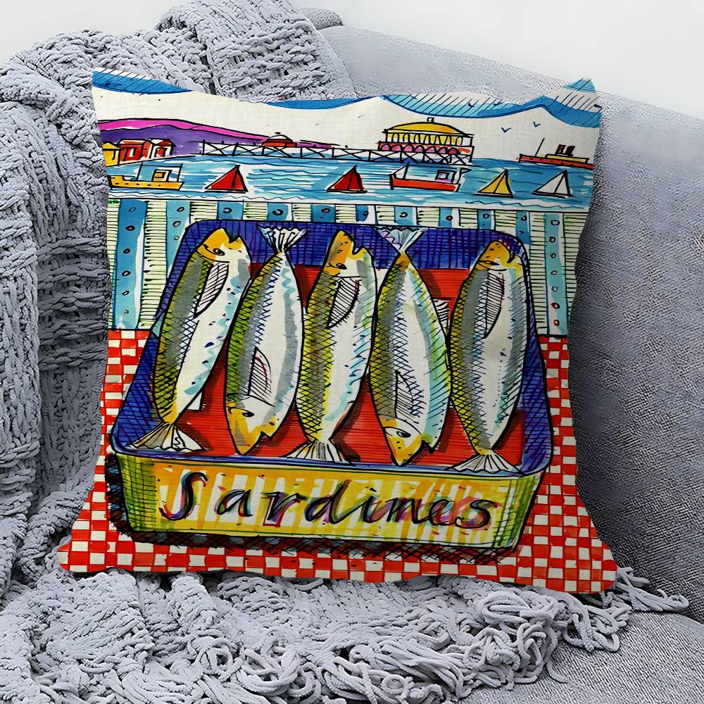 Sardine Lobster Ocean Animal Pillow Cover Sofa Cushion Cover Home Room Decoration Children Gift