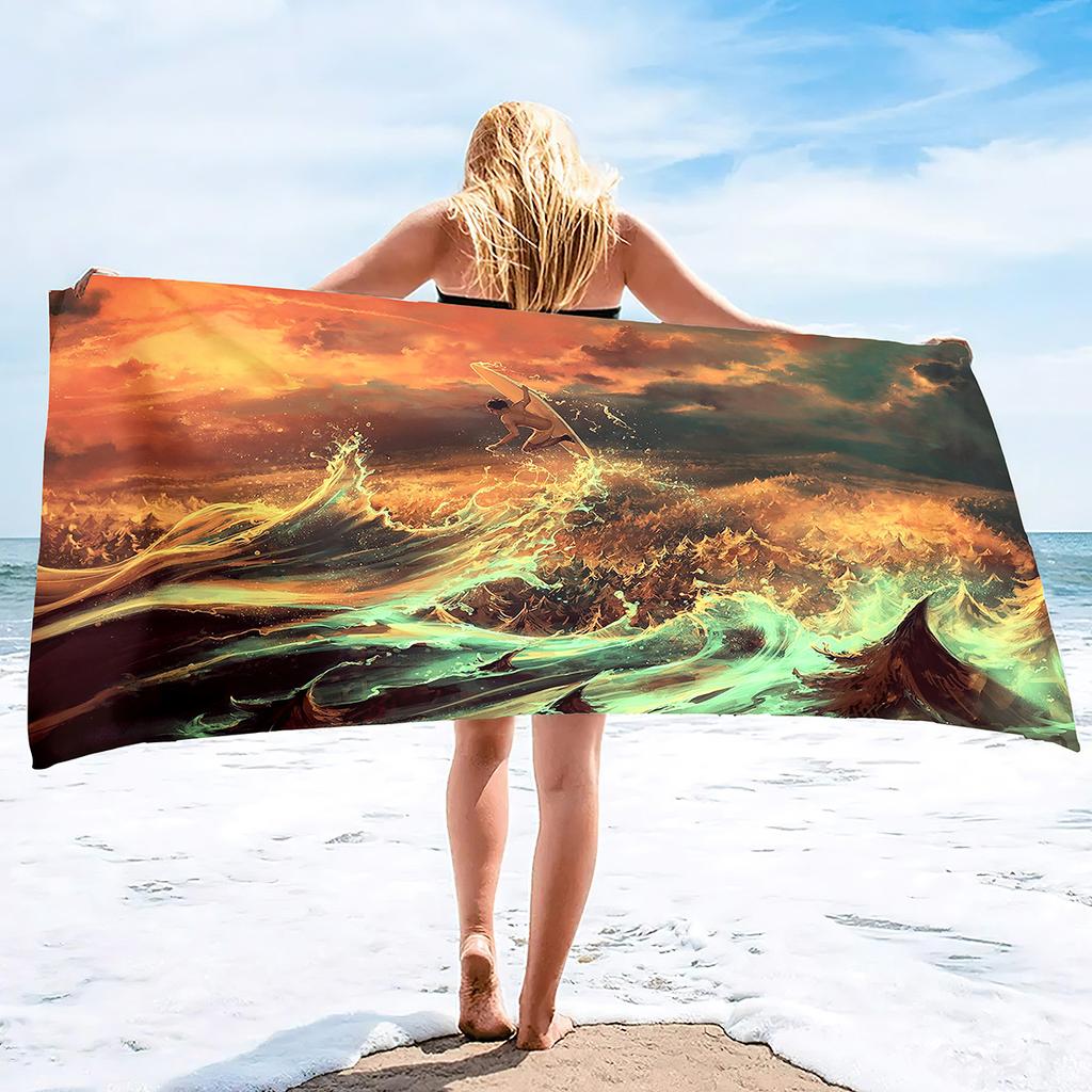 Tuschemalerei Druckserie Meeresurlaub Strandtuch Schwimmbad Badetuch Mikrofaser Sporttuch
