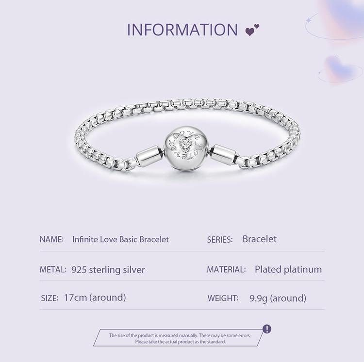 WOSTU 925 Sterling Silver Infinite Love Basic Charm Bracelet Pave Setting CZ for Women Beads and Pendant Charms DIY Jewelry