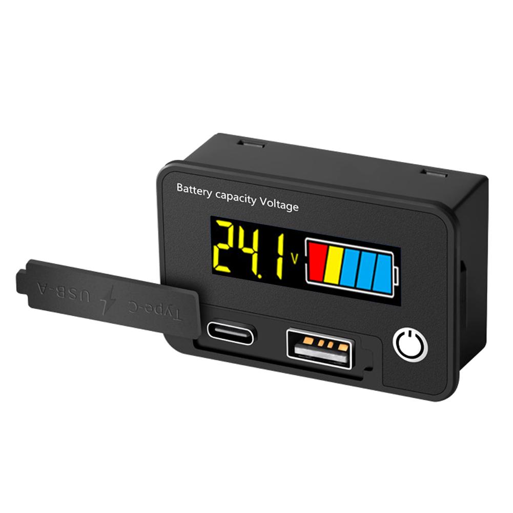 Twowire Digital Voltage Meter 830VDC Battery Capacity Voltage Tester TypeC USBA Dual Output