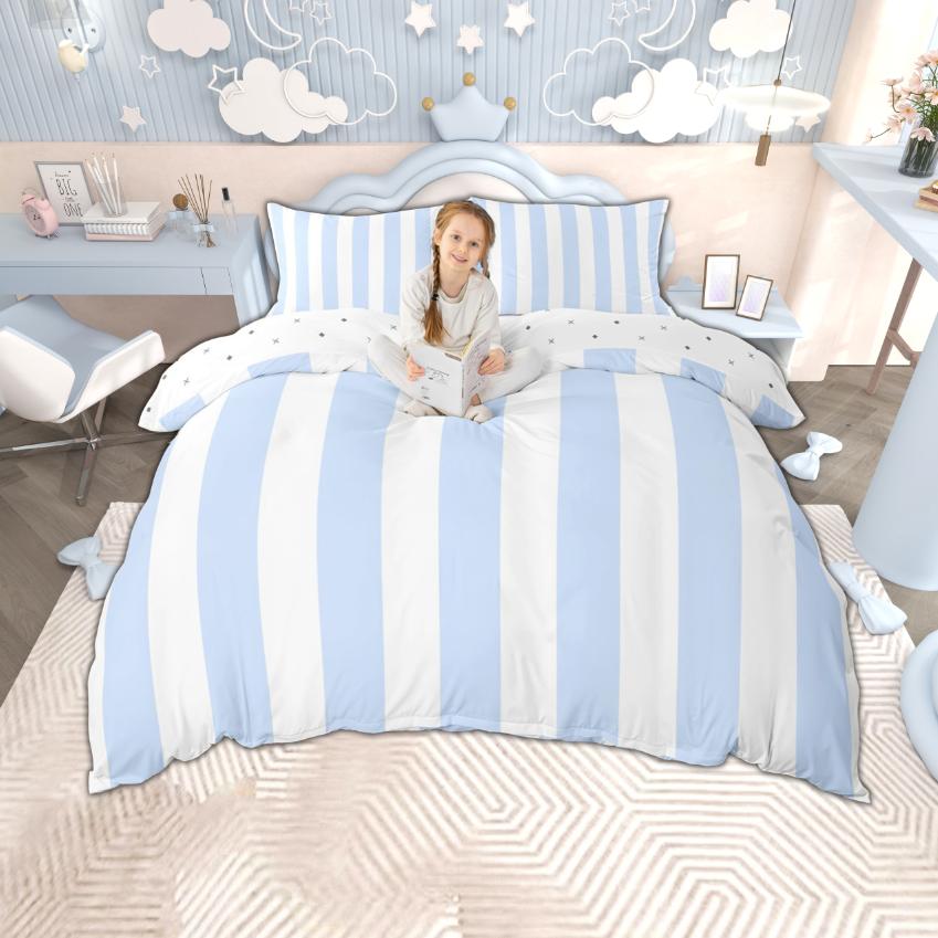 Homewish Princess Stripe Duvet Cover Set Cute Kawaii Bedding Set For Kids Girls Reversible Quilt Cover Set