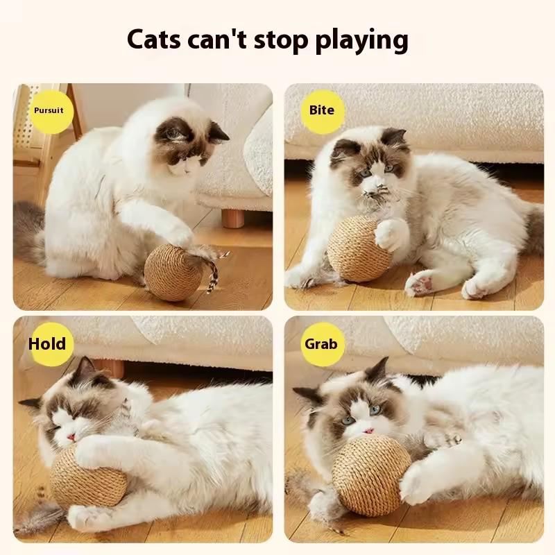 Interactive Sisal Cat Scratching Ball Toy For Kitten Teeth Cleaning Anti Bite 8CM Super Big Cat Ball Sounding Toy Pet Supplies