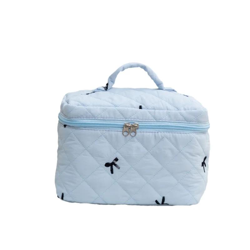 1pc Black Bow Quilted Makeup Bag Bow Makeup Bag Zipper Makeup Case Zipper  Portable Travel Storage Make Up Bag for Women Girl