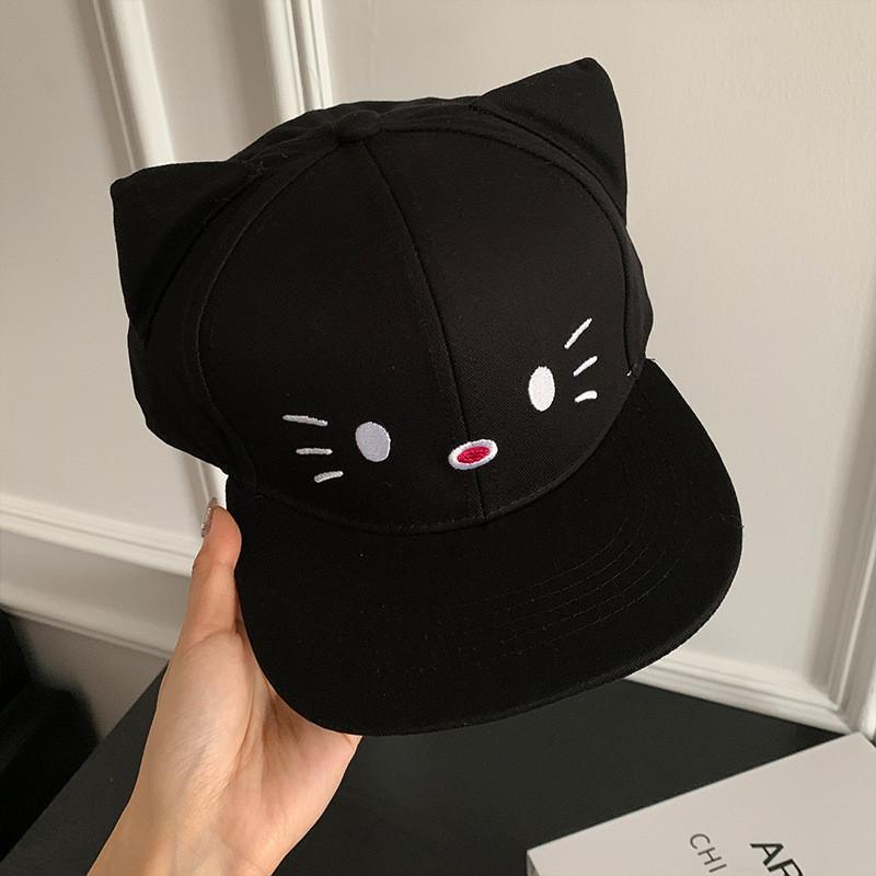 Baseball Delightful White Cap Women With Cute Cat Illustration Accessory Trendy