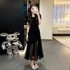 Early Summer Unique and Beautiful Black Mesh Short-sleeved Dress Children's Summer 2026 New French Square Collar Waist Dress
