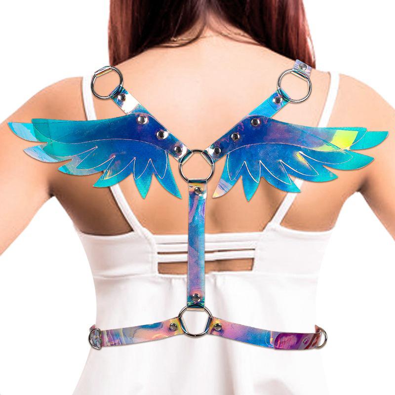 Women's Leather Angel Wings Punk Harness Top with Straps