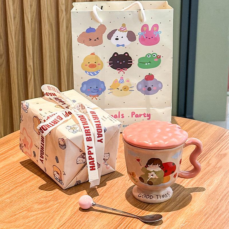 High-value birthday gift, cute girl ceramic mug design sense, companion gift, girlfriend practical gift box