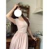 Pink temperament gentle dress women's collar shoulder short sleeves summer waist slim and thin skirt