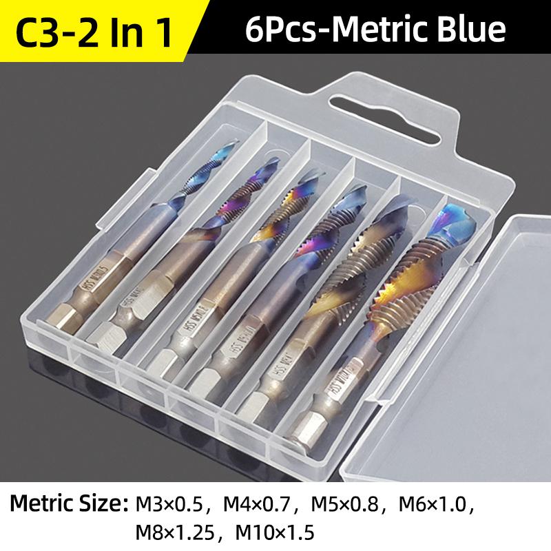 Compound Screw Tap Bit Set M3/4/5/6/8/10 Hex Spiral Tap Countersink Drill Reamer Titanium Soft Metal Tapping Chamfering Tools