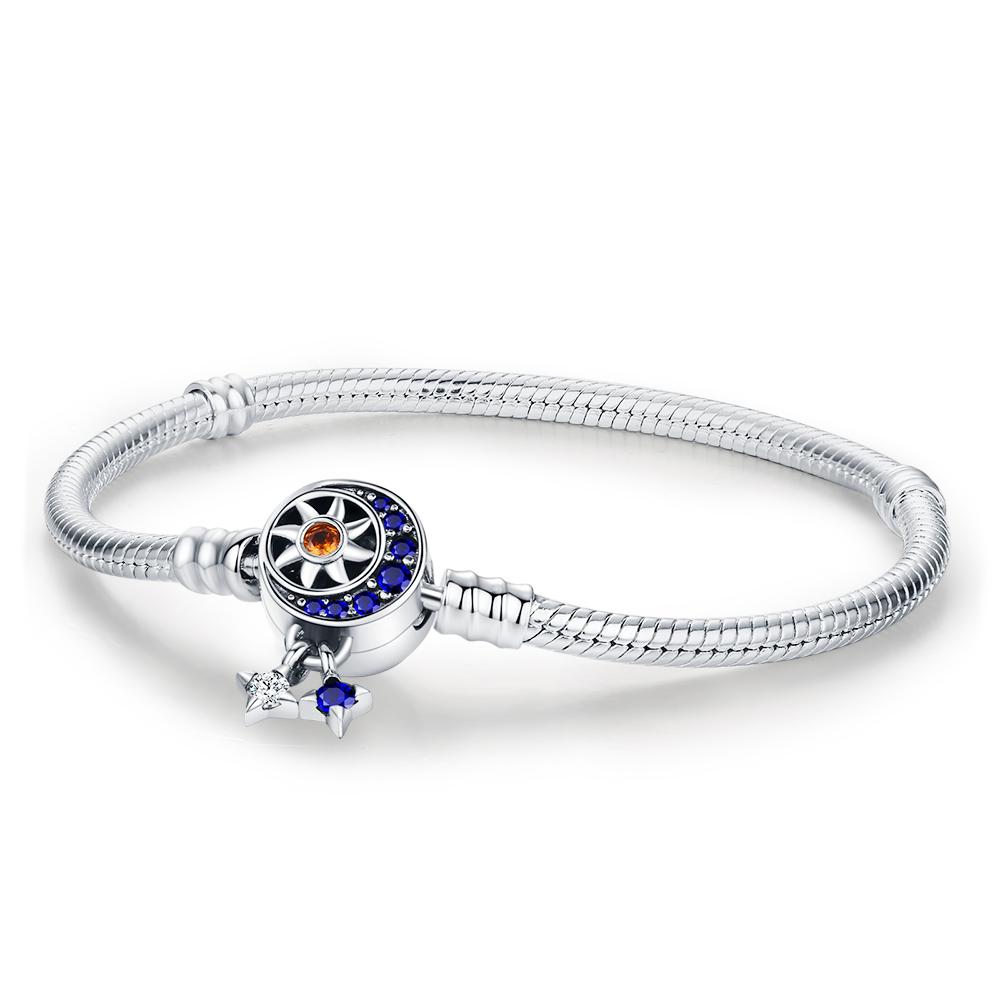 925 Silver Flower Heart Bracelet Sparkling Sun Moon Star Bracelet for women Fit original charms beads jewelry love gift