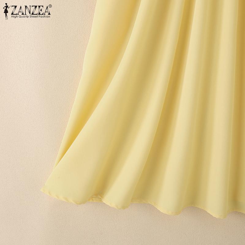 ZANZEA Women Casual Round Neck Loose 3/4 Sleeve Dress