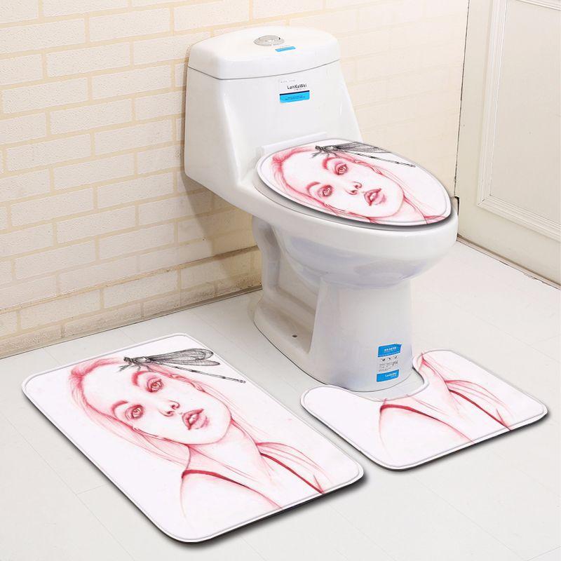 3D Character Bathroom Toilet Three-Piece Floor Mat Doormat Bathroom Carpet