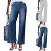 Women Seamed Front Wide Leg Jeans Elastic Waist Stretch Denim Flare Jeans High Waisted Jean Bell Bottom Cropped Pants