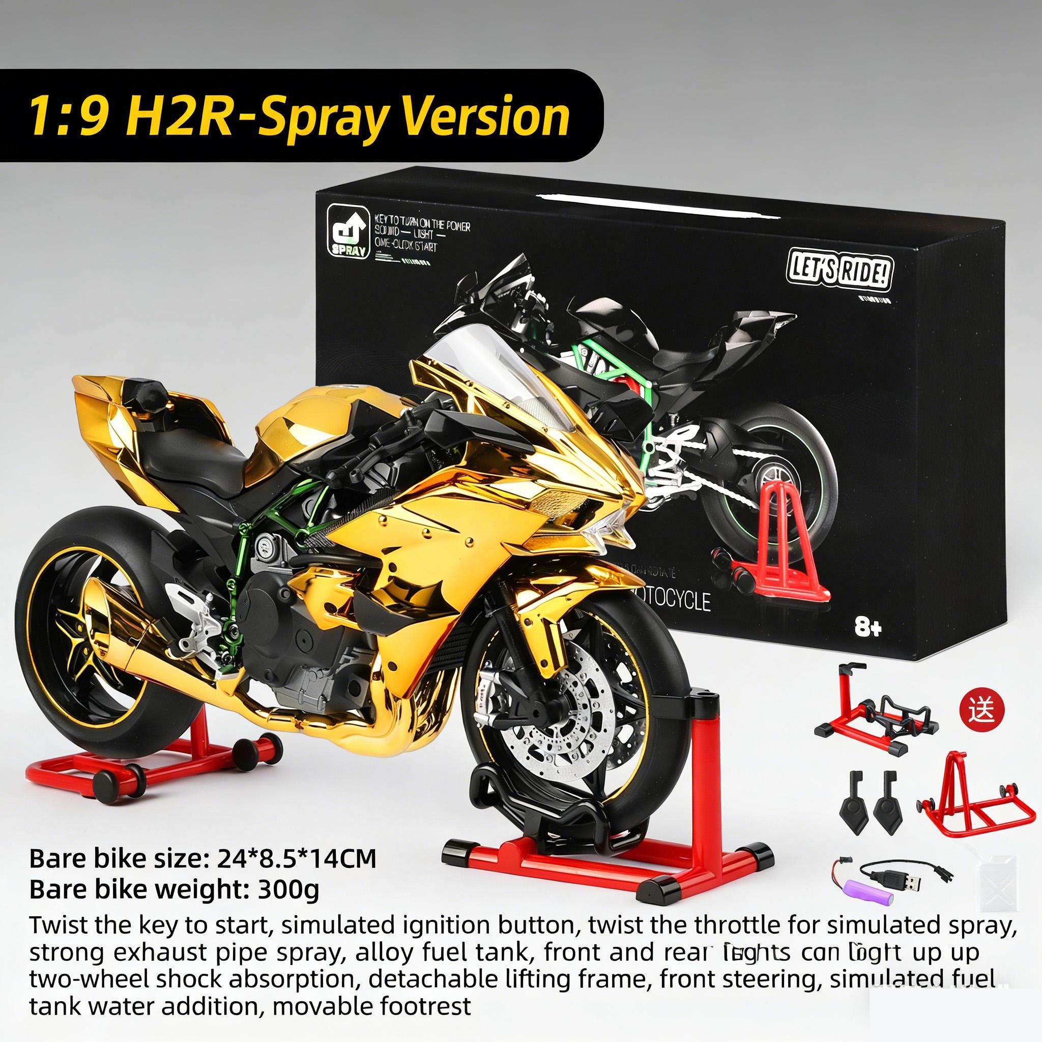 1:9 1199 Panigale H2R Ninja Avec Spray Alliage Modèle de Moto Véhicule Jouet Collection Son et Lumière Tout-Terrain Autocycle Jouets Voiture